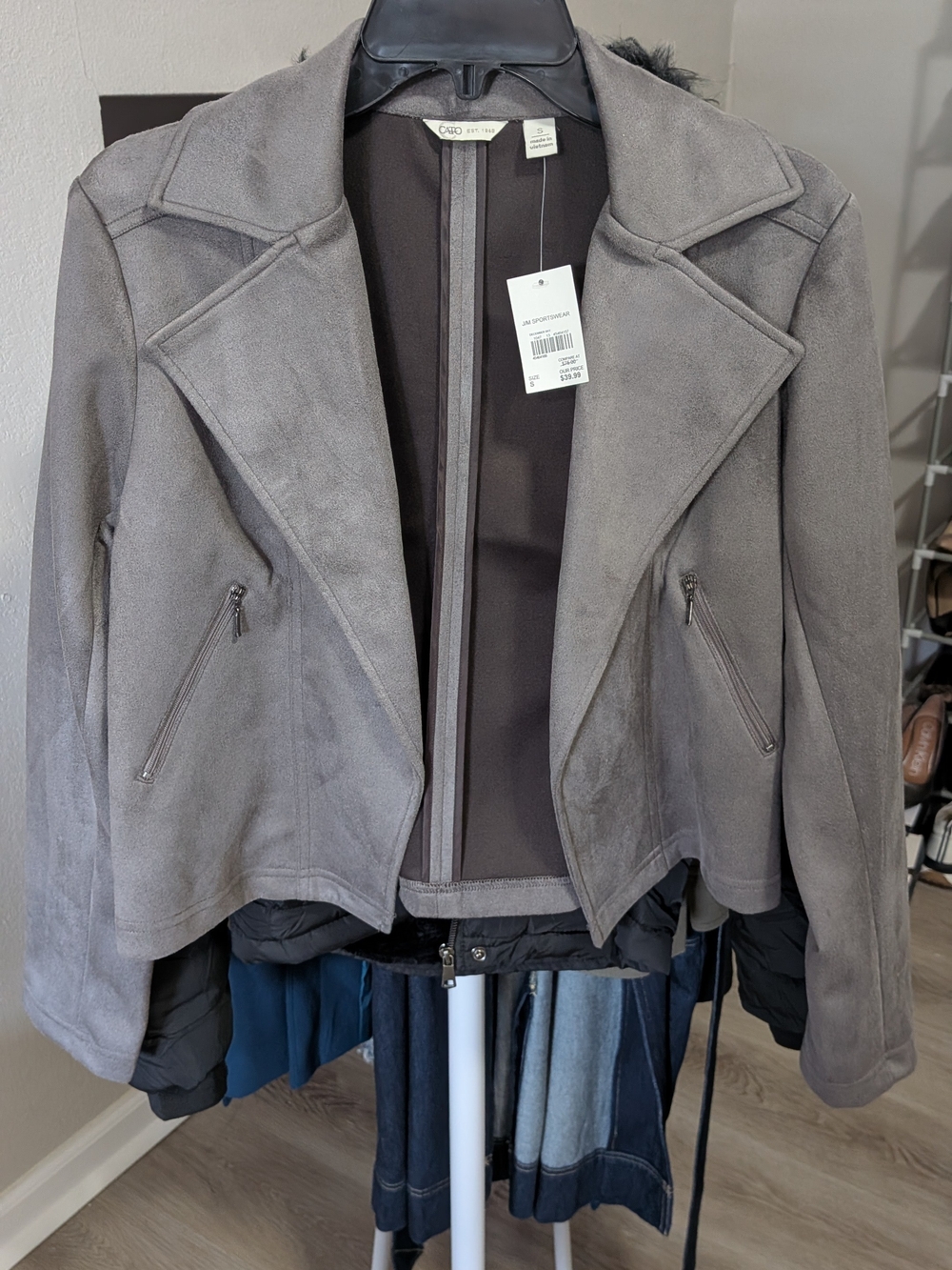 Cato Gray Suede-Look Moto Blazer